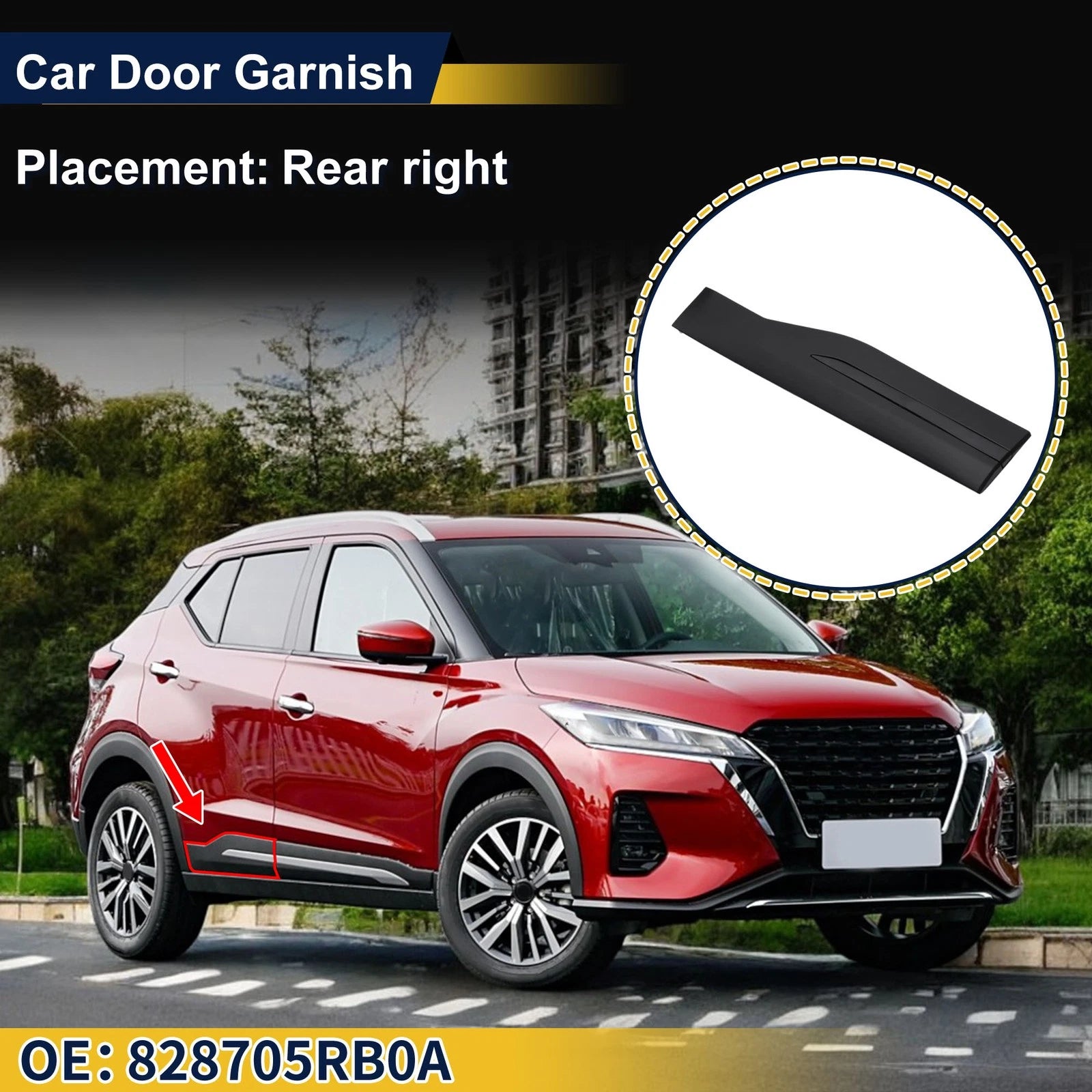 Door Side Lower Trim Rear Right No. 828705RB0A for Nissan Kicks (2018–2023)