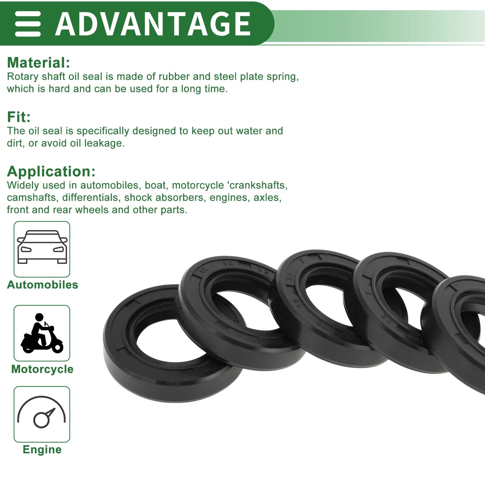 Set of 5 Oil Seal Rotary Shaft Seal NBR Rubber 19x32x7mm