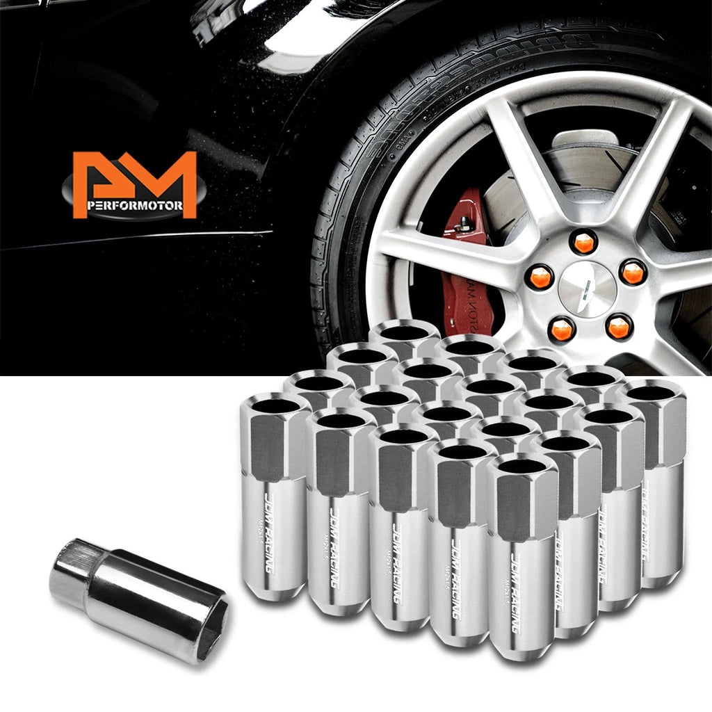 20Pc M12X1.5 Silver JDM Open-End Acorn Hex Wheel Lug Nuts + Extension 25mmx60mm