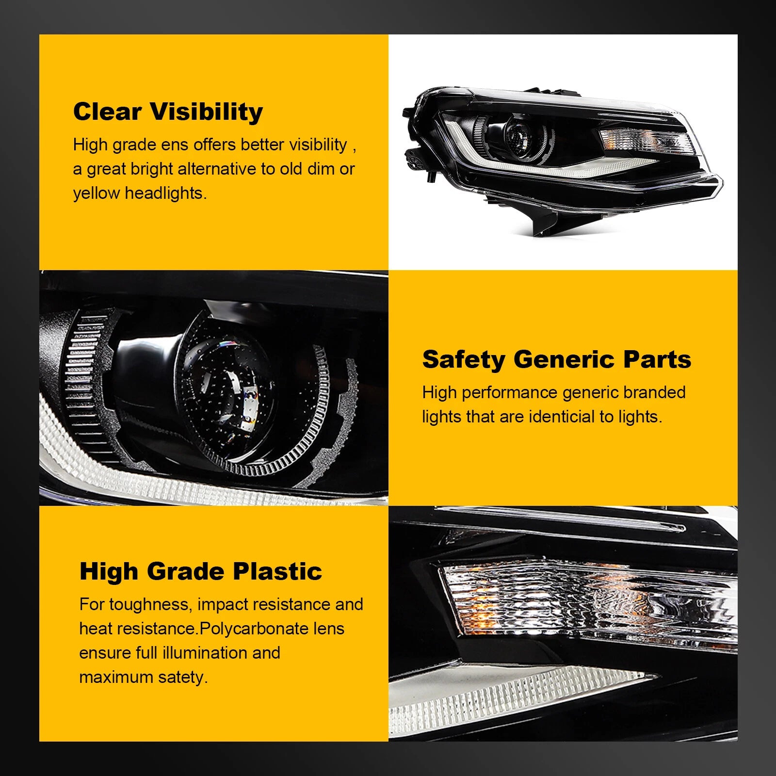 Pair of LED Projector Headlights for Chevy Camaro (2016–2022)