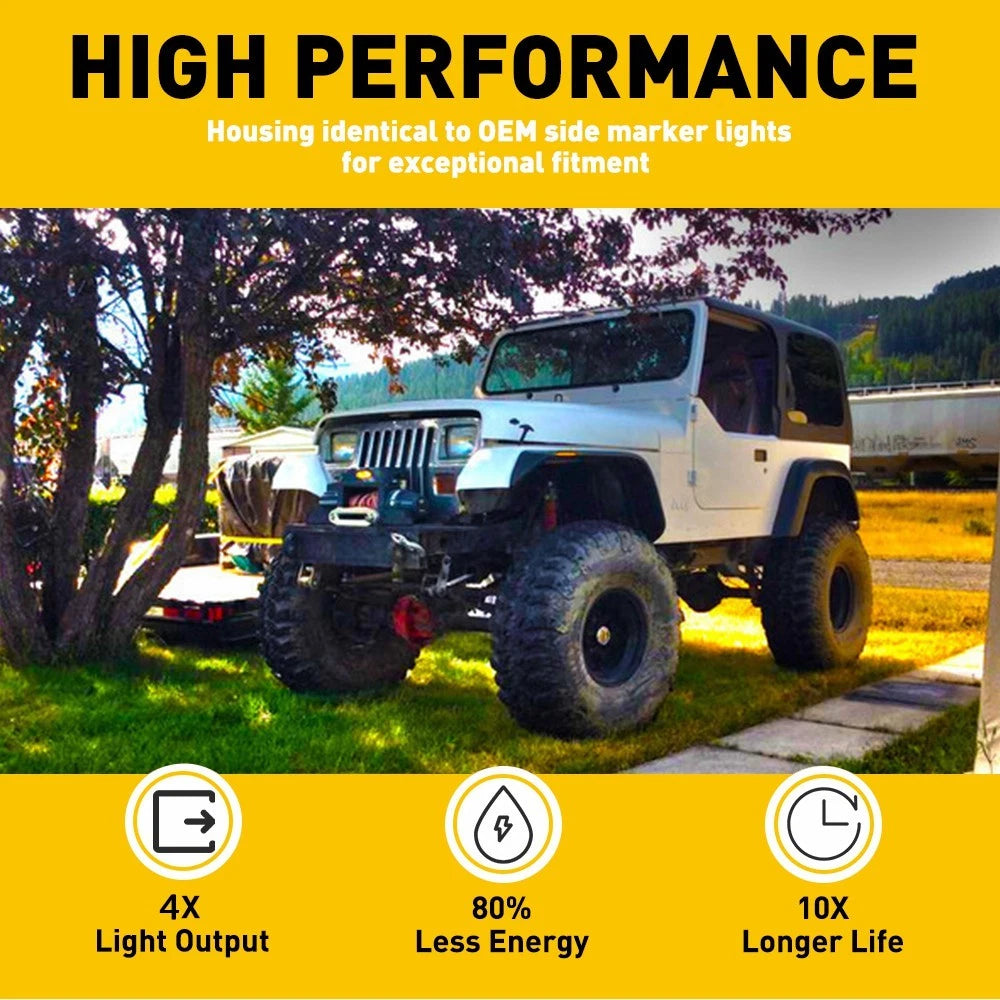 Smoked LED Front Fender Bumper Side Marker Lights for Jeep Wrangler YJ (1987–1995)