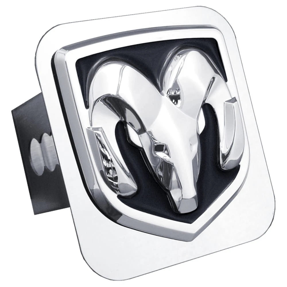 Chrome OEM Logo on Trailer Hitch Plug - Officially Licensed for Dodge RAM