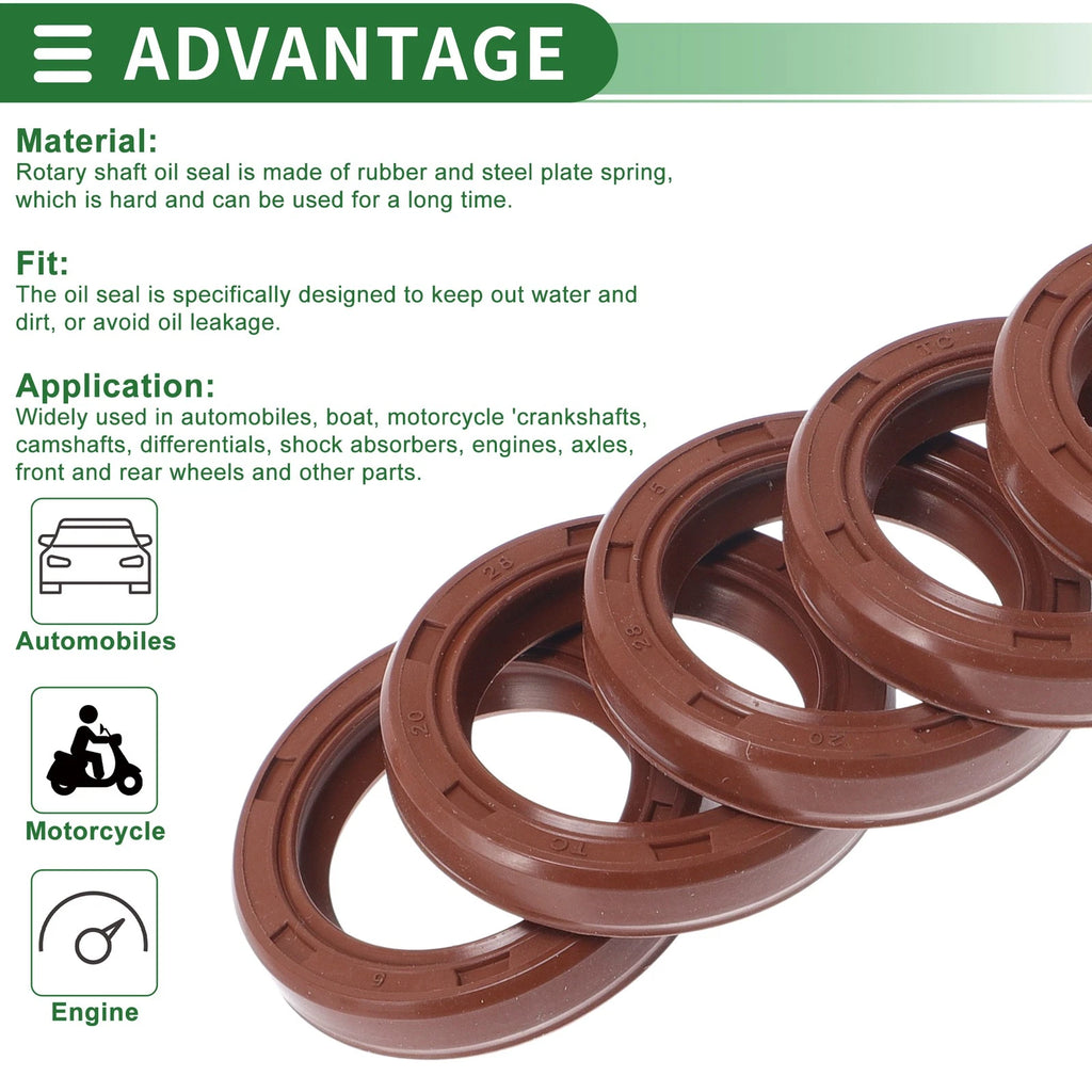 Set of 5 Oil Seal Rotary Shaft Seal FKM Rubber 20x28x5mm