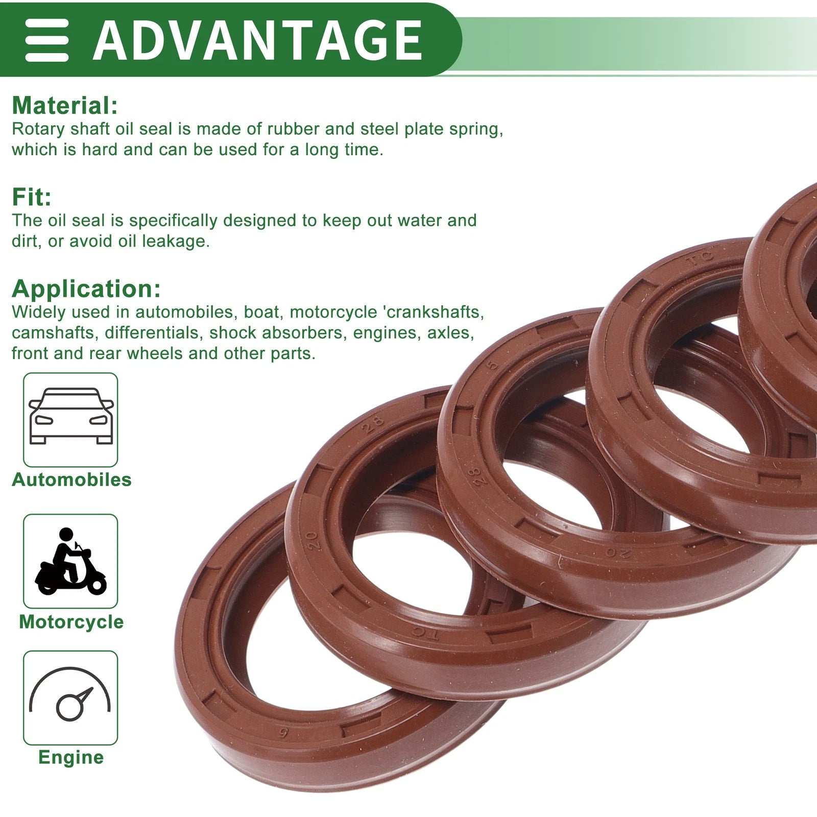 Set of 5 Oil Seal Rotary Shaft Seal FKM Rubber 20x28x5mm