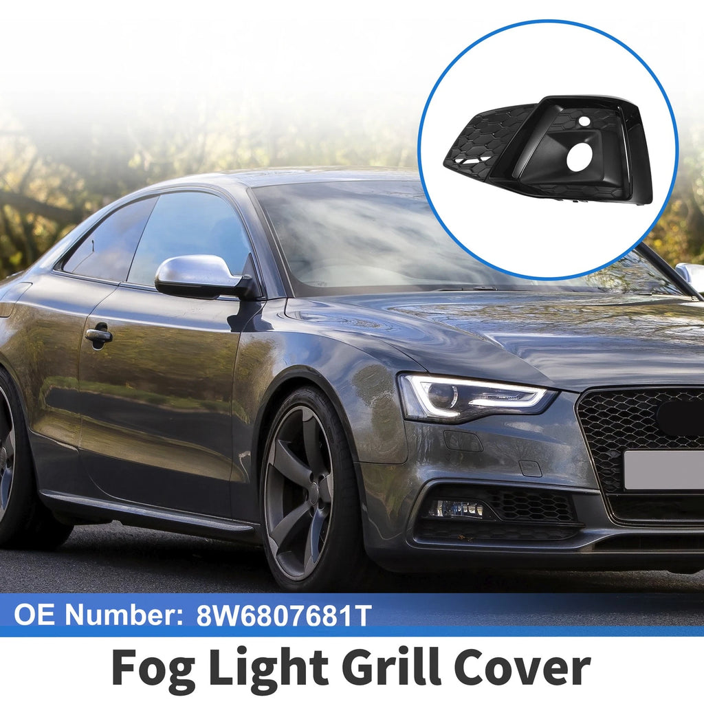 1Pc Fog Light Grill for Audi A5 (2021–2023) No. 8W6807681T ABS Black