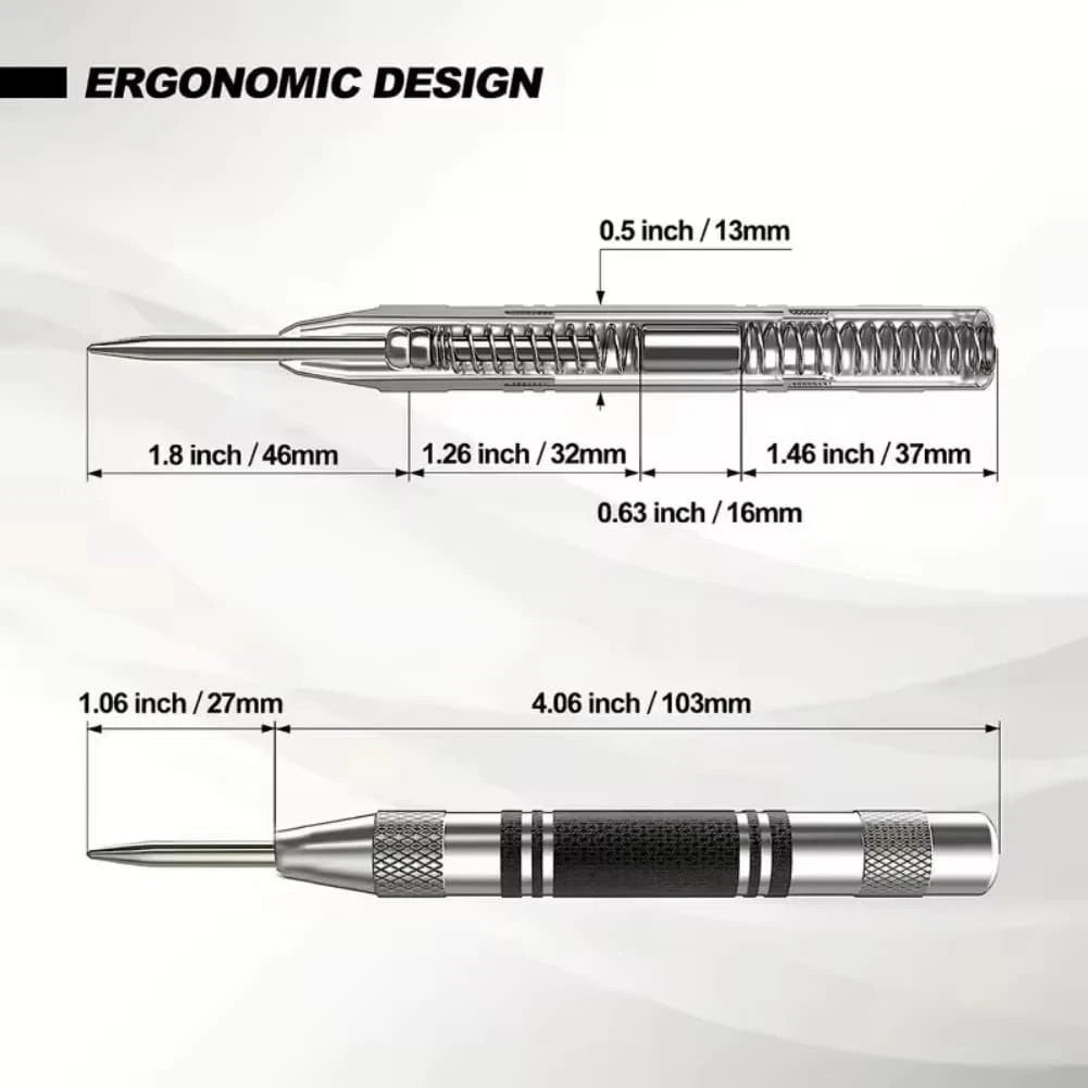 5 Piece Manual Center Punch Set with Spring Loaded Mechanism for Wood & Metal