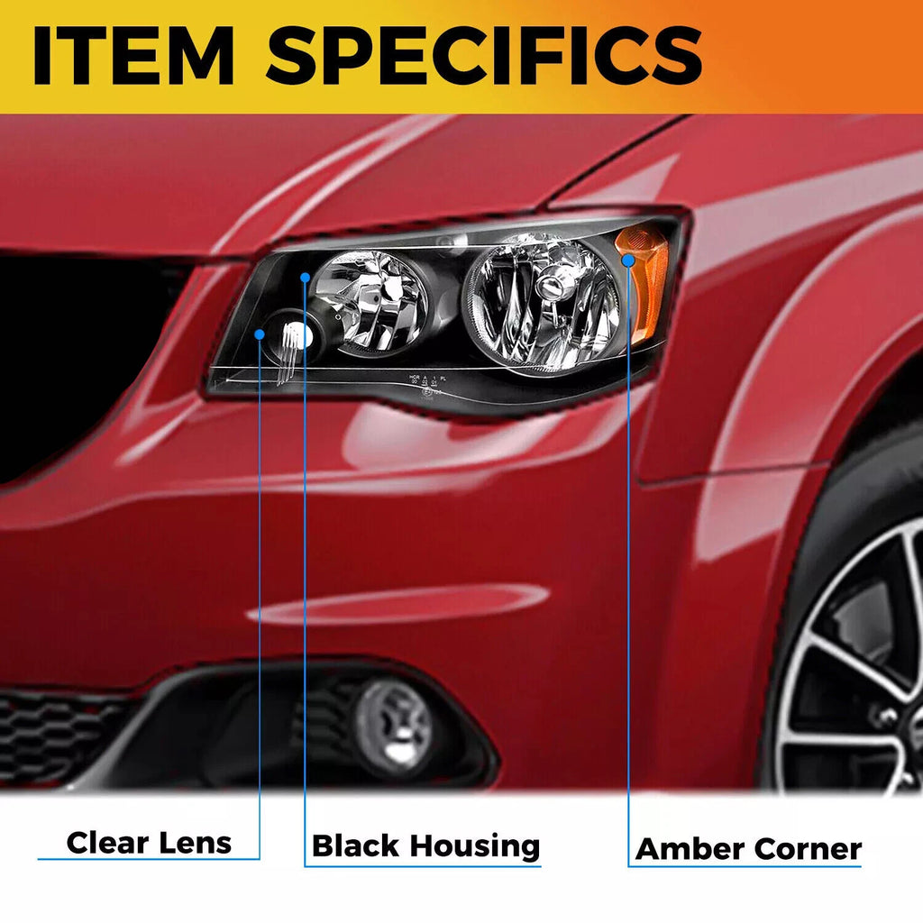 2Pcs Headlights for Dodge Grand Caravan (2011–2020) & Chrysler Town & Country (2008–2016)