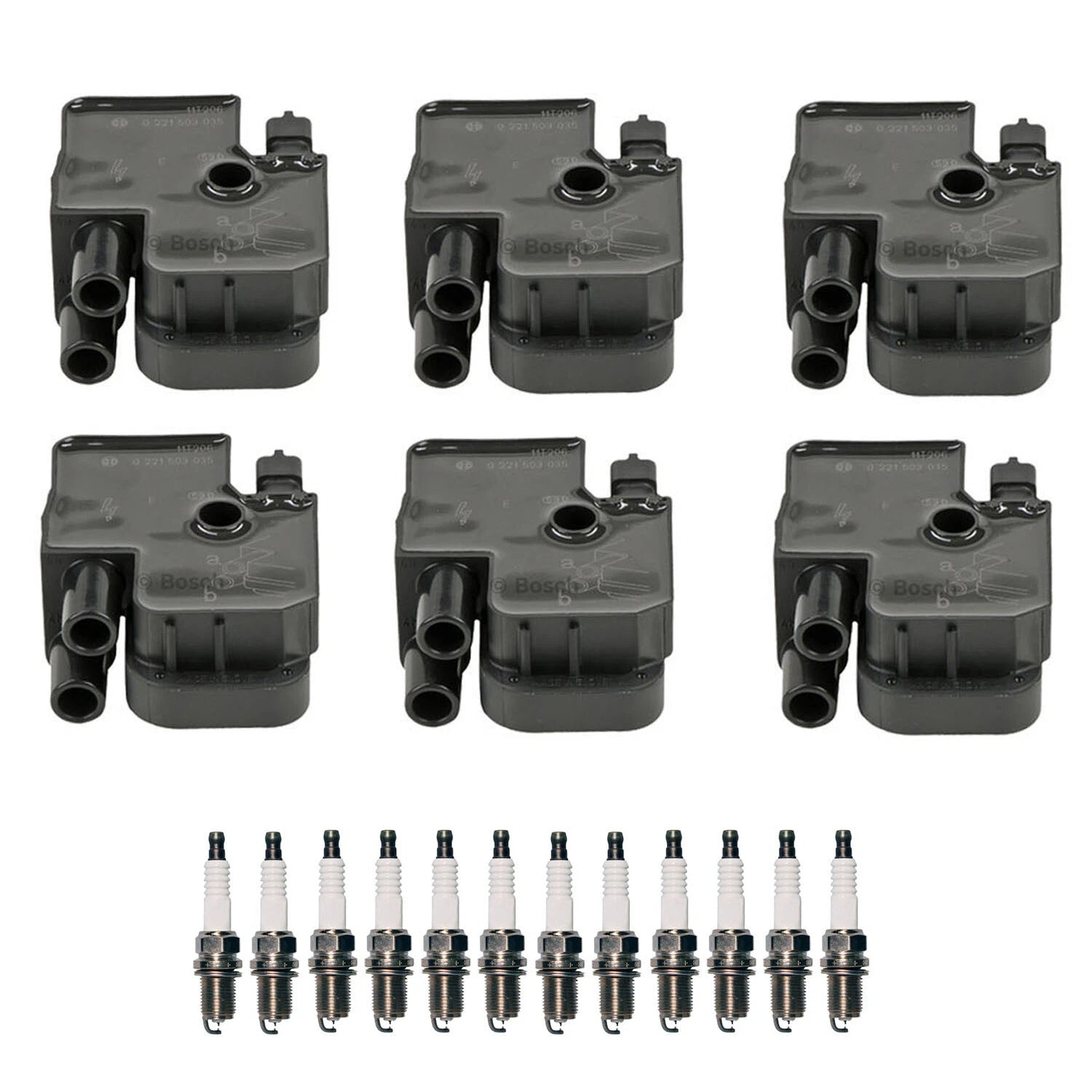 Set of 6 Ignition Coils & 12 Iridium TT Spark Plugs for Mercedes W210 E320 (1996–2002)