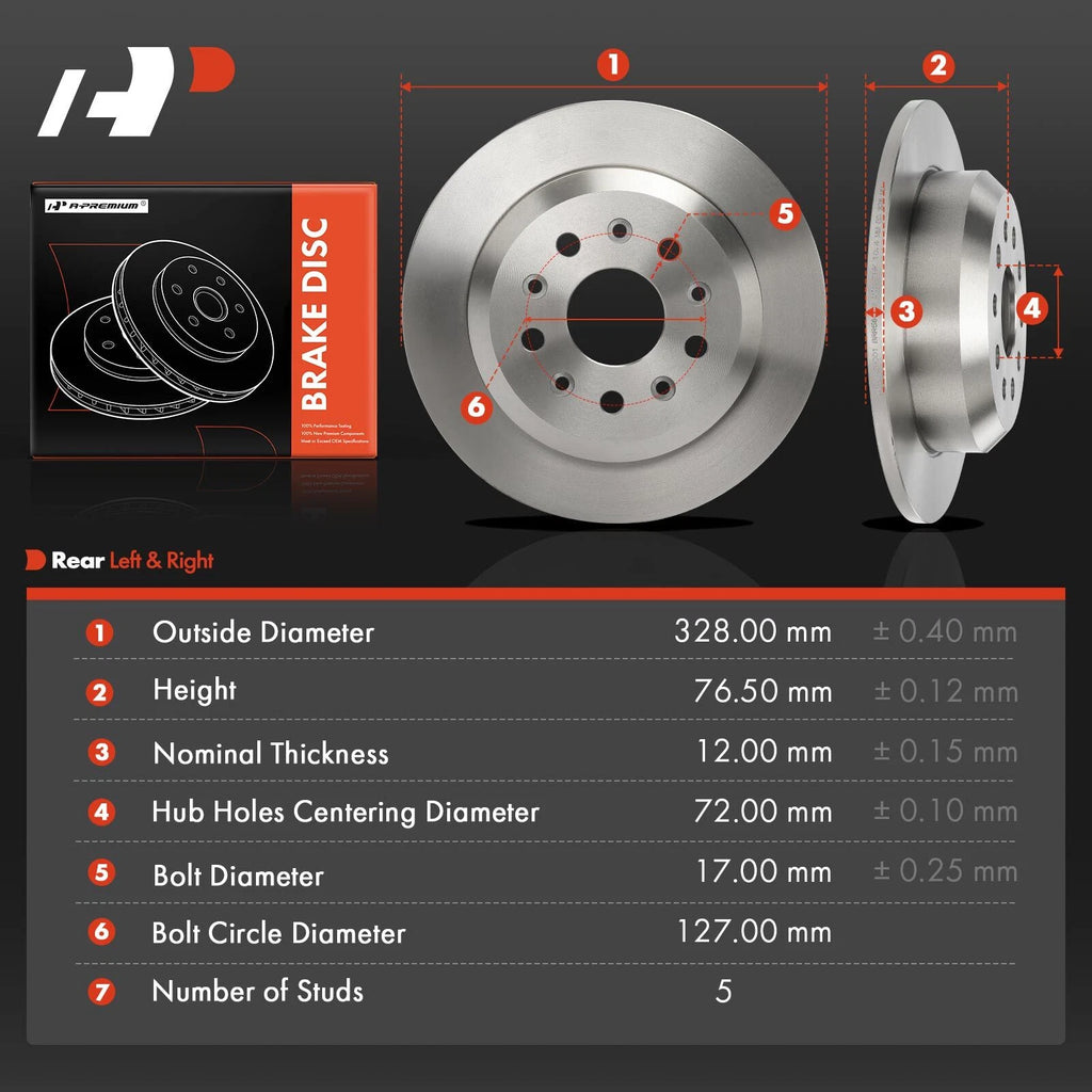 Rear Disc Brake Rotors for Jeep Wrangler JL (2018–2021) 328mm