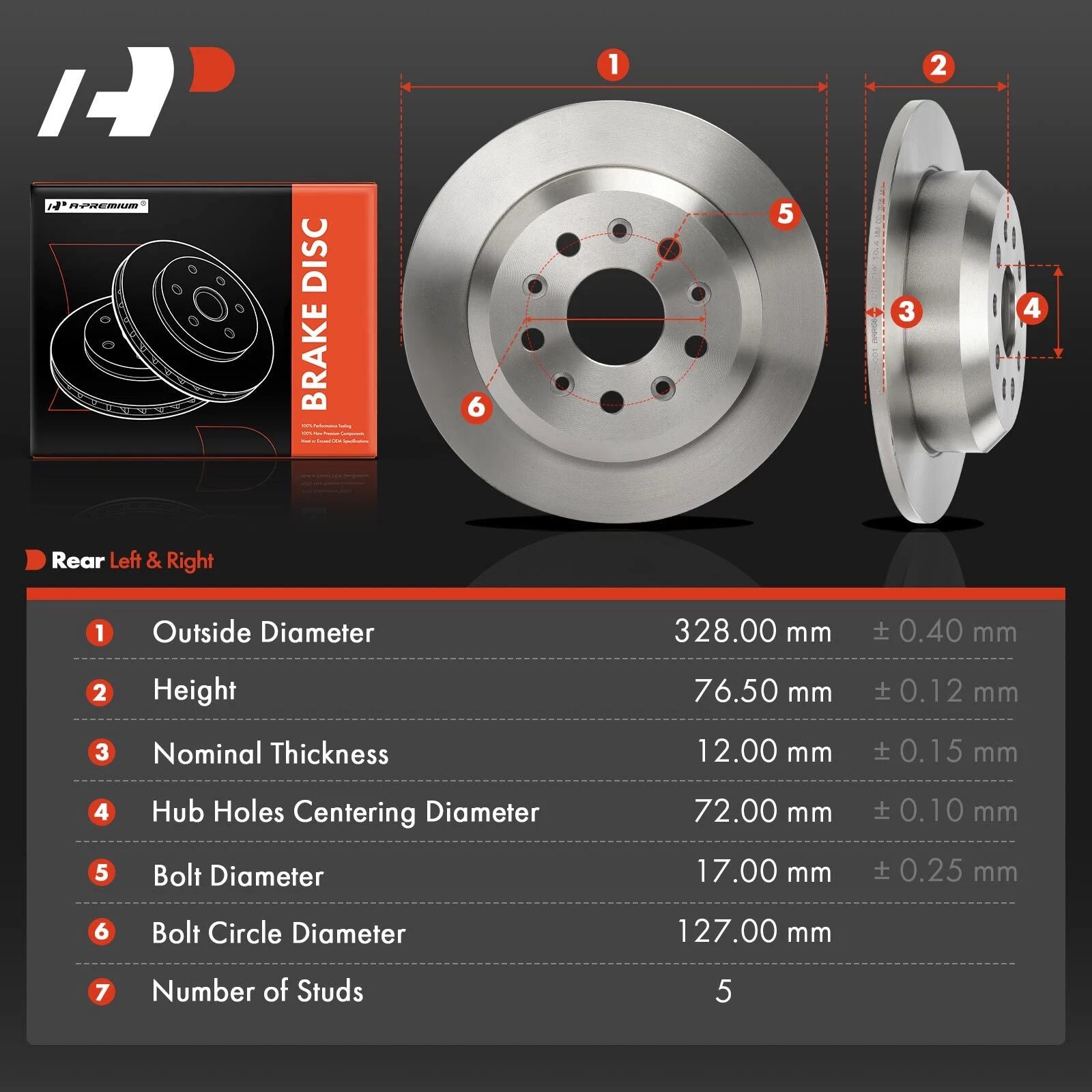 Rear Disc Brake Rotors for Jeep Wrangler JL (2018–2021) 328mm