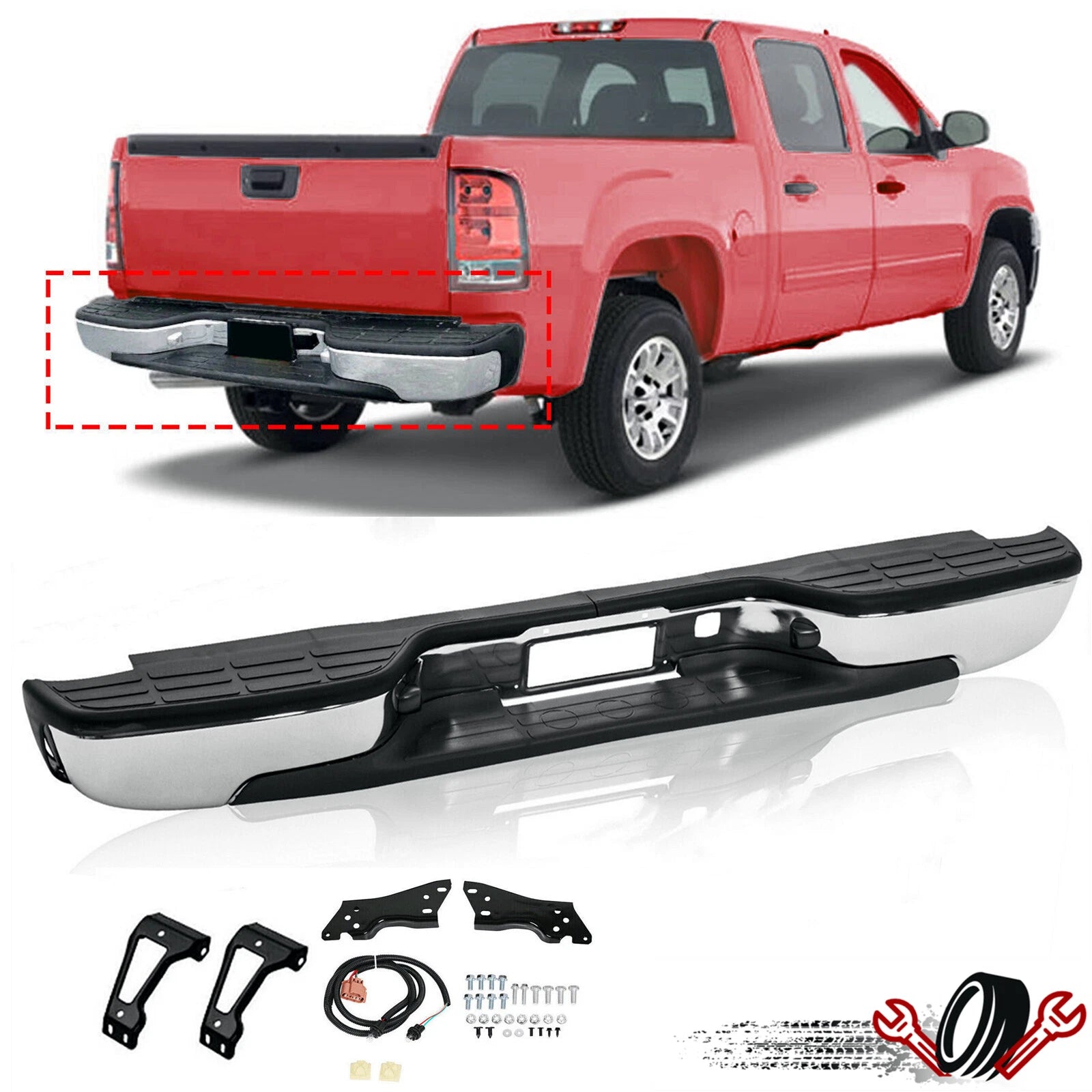 Steel Rear Step Bumper Assembly for Chevy Silverado GMC Sierra 1500 2500 (1999–2007)