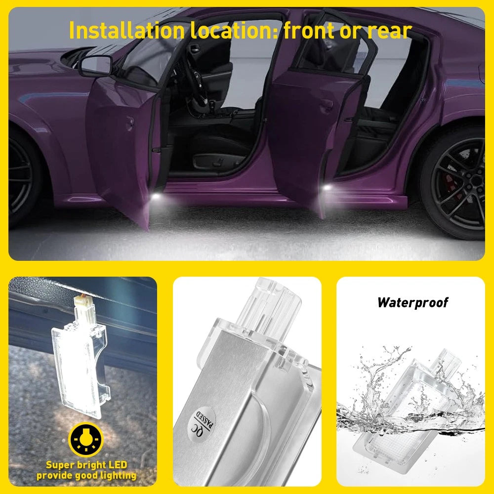 White LED Door Footwell Lights for Dodge Charger Challenger Chrysler 300 (2006–2023)