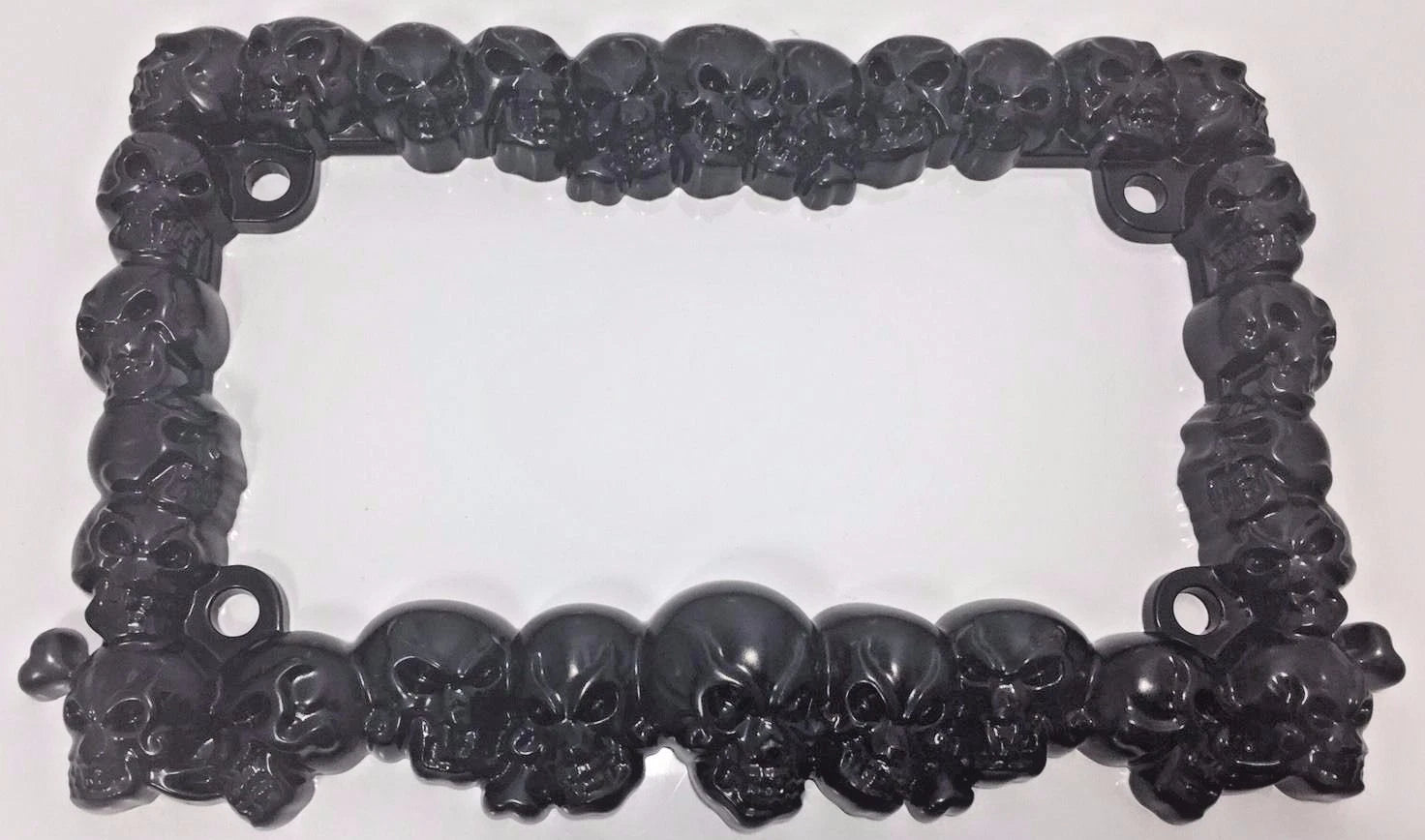 License Plate Frame Metal for Motorcycle Universal Fit with Black Skull (Any Year)