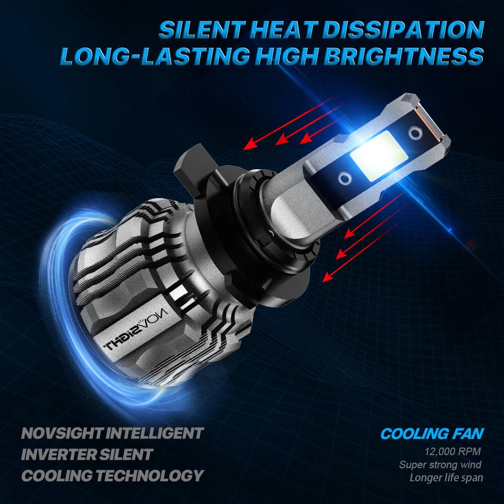 2X 9012 HIR2 LED Headlight Bulbs Kit for NOVSIGHT (15000LM, 6500K, 72W)