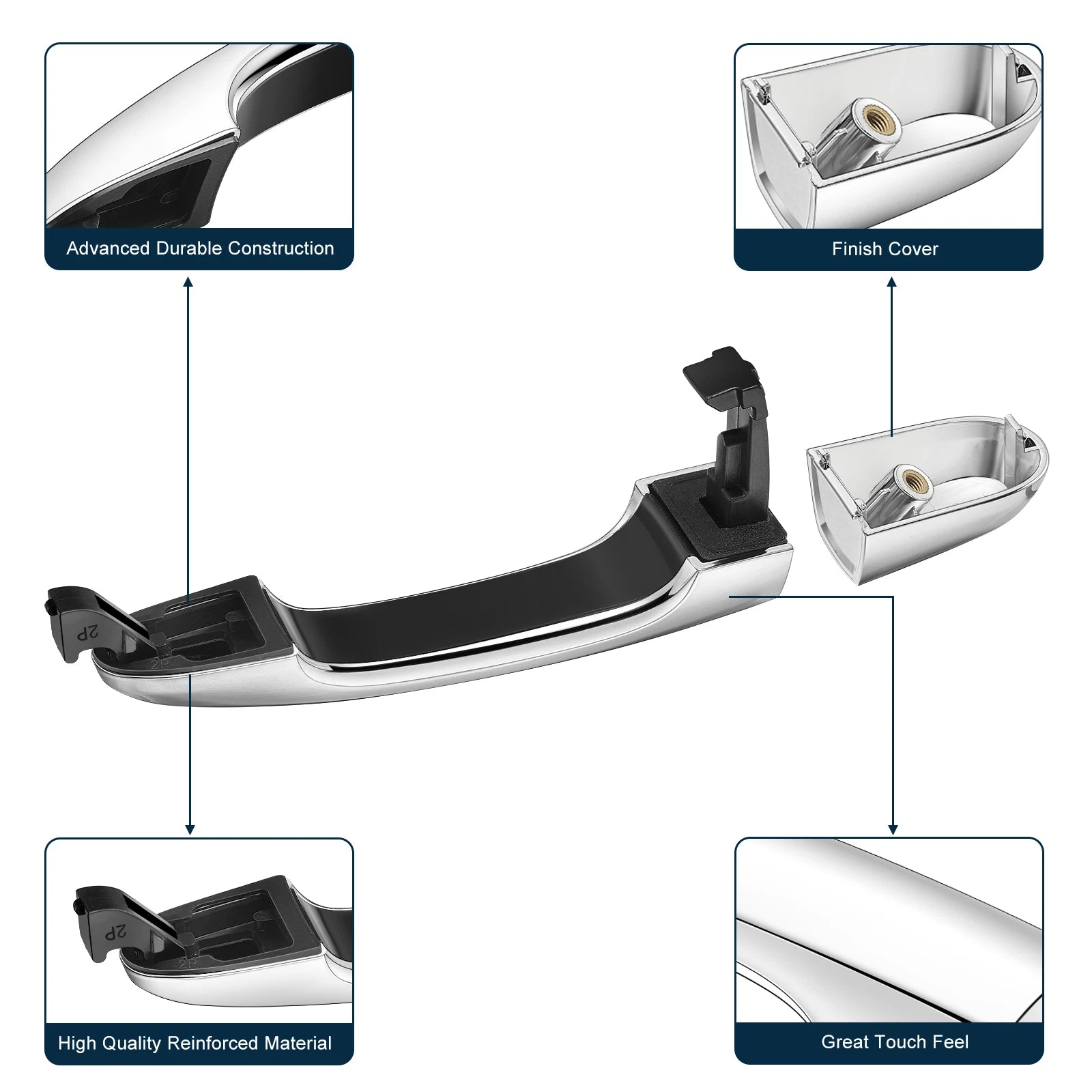 Chrome Exterior Door Handle Rear Left & Right for Kia Sorento (2011-2015)
