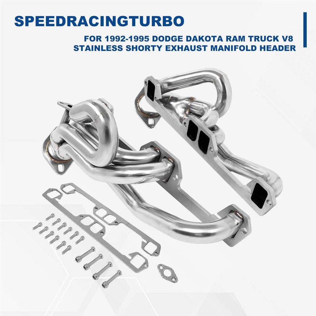 Stainless Shorty Exhaust Manifold Header for Dodge Dakota Ram V8 (1992–1995)