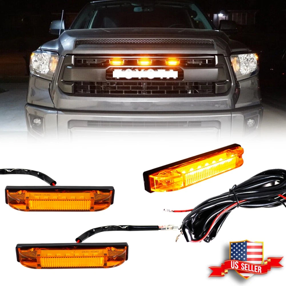 3X Amber Lens LED Grille Running Lights for Toyota Tundra (2014–2021)