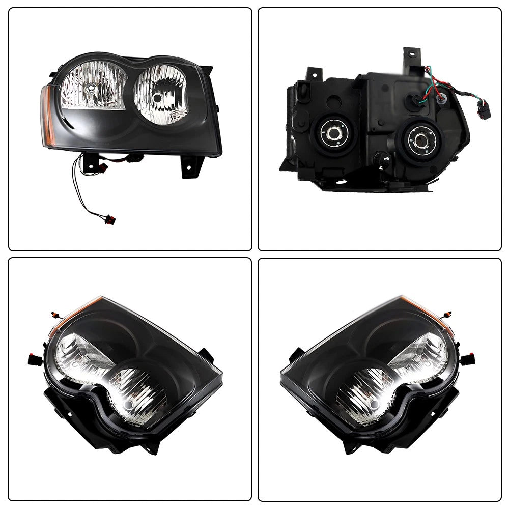 Set of 2 Black Halogen Headlights for Jeep Grand Cherokee (2005–2007)