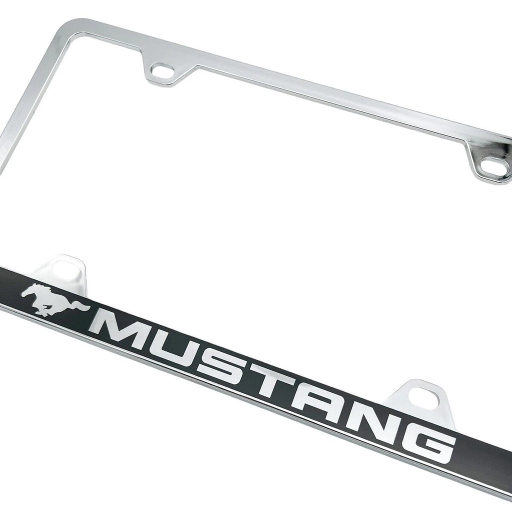 Chrome ABS License Plate Frame with Mustang Script Logo for Ford Mustang (2005–2024)