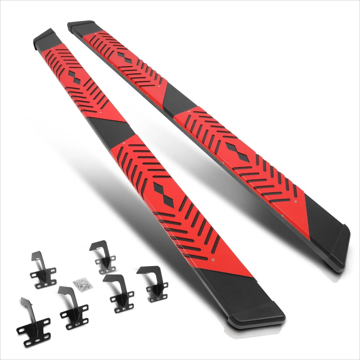 Set of 2 Nerf Bars for Ram 1500 Crew Cab (2019–2024) w/Red Step Pad