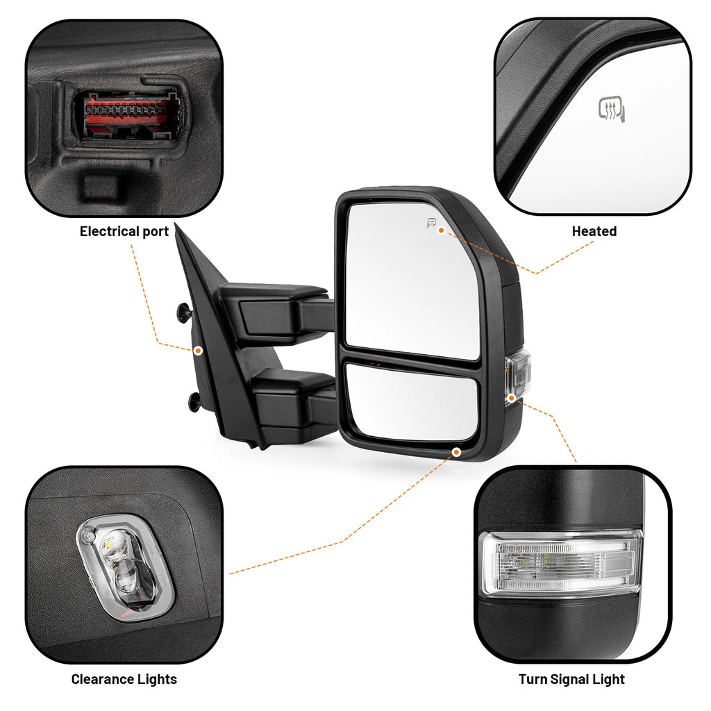Pair of Power Towing Side Mirrors for Ford F250 F350 (2017–2019)