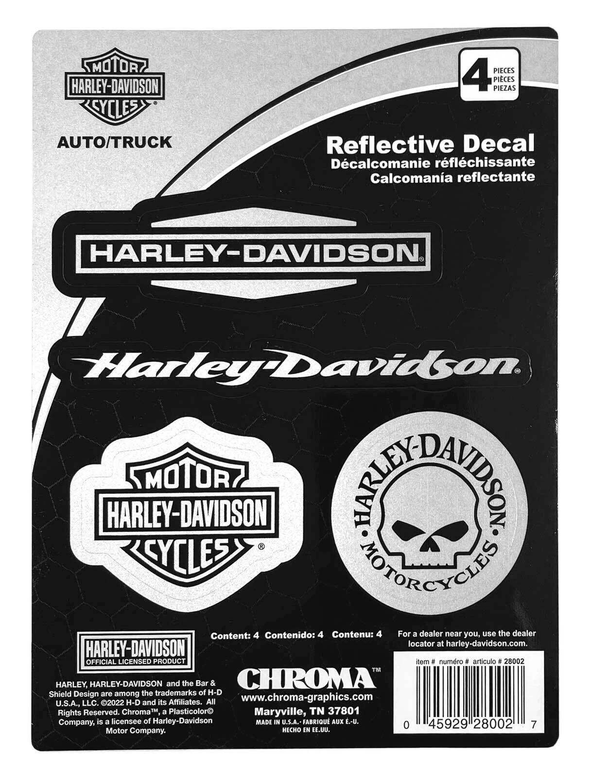 Set of 4 Reflective H-D Logos Chrome Decals for Harley-Davidson (6 x 8 in.)