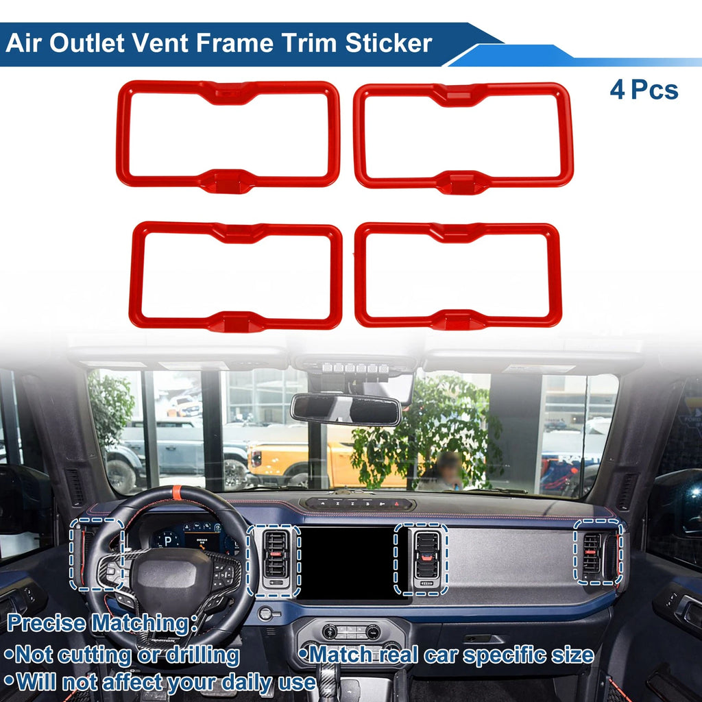Set of 4 Air Condition Outlet Vent Trim Cover Frame for Ford Bronco (2021–2024) Red