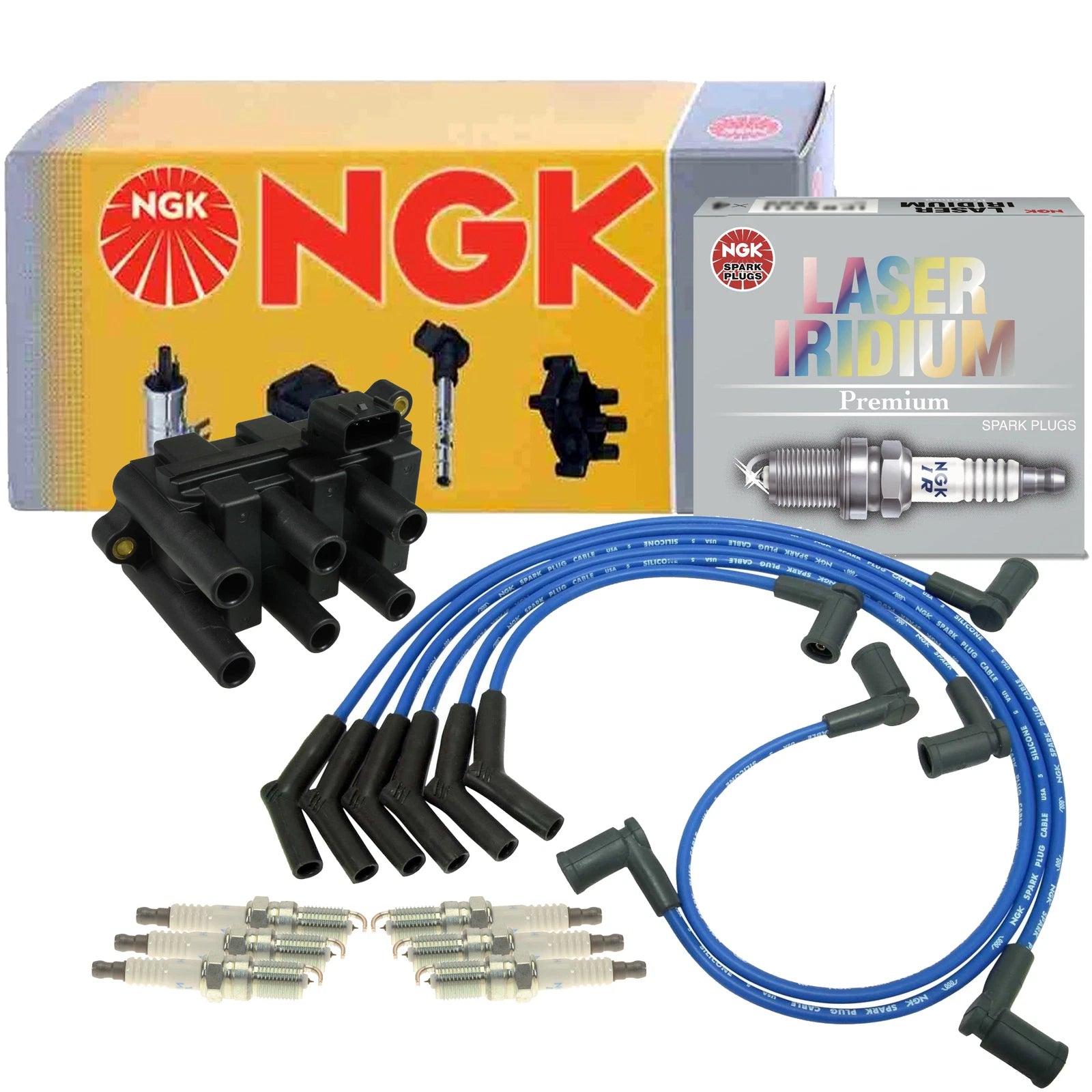 NGK DIS Ignition Coil Wires & 6 Laser Iridium Spark Plugs for Ford Mercury