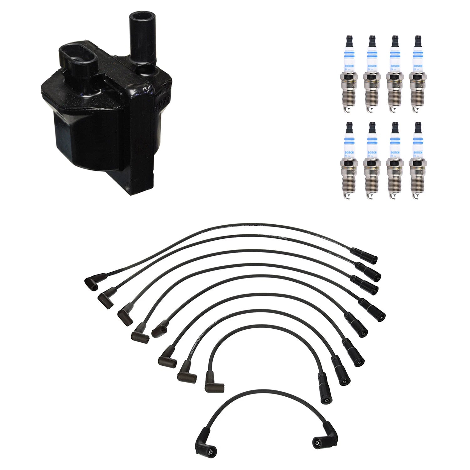 Set of 8 Denso Ignition Coil Wires & Bosch Iridium Spark Plugs for Tahoe Yukon