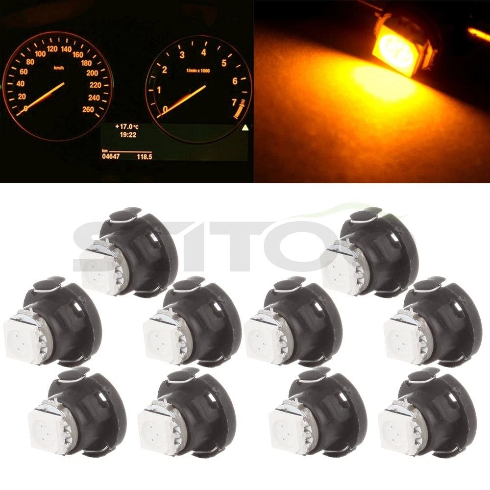 10pcs Yellow T5/T4.7 Neo Wedge LED Bulbs for Radio/Switch Climate Control
