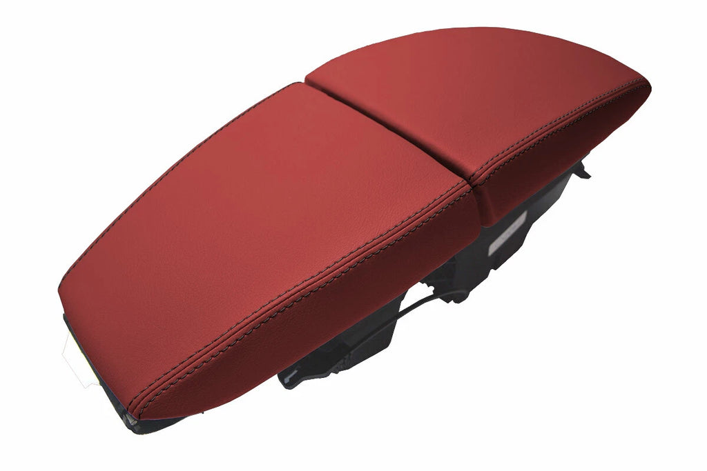 Leather Console Lid Armrest Cover for BMW E63 E64 650 (2003–2010) Red Black Stitch