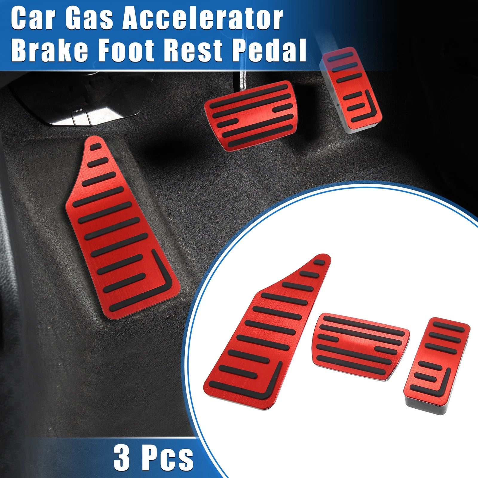 3 Pcs Gas Accelerator Brake Foot Rest Pedal for Honda HR-V (2021–2023) Red