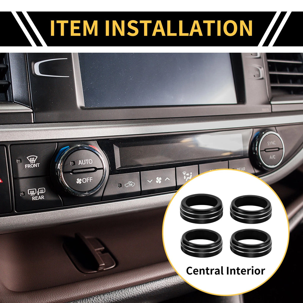 Set of 4 Air Conditioner Heater Switch Knob Cover Rings for Toyota Tacoma (2020–2023) Black