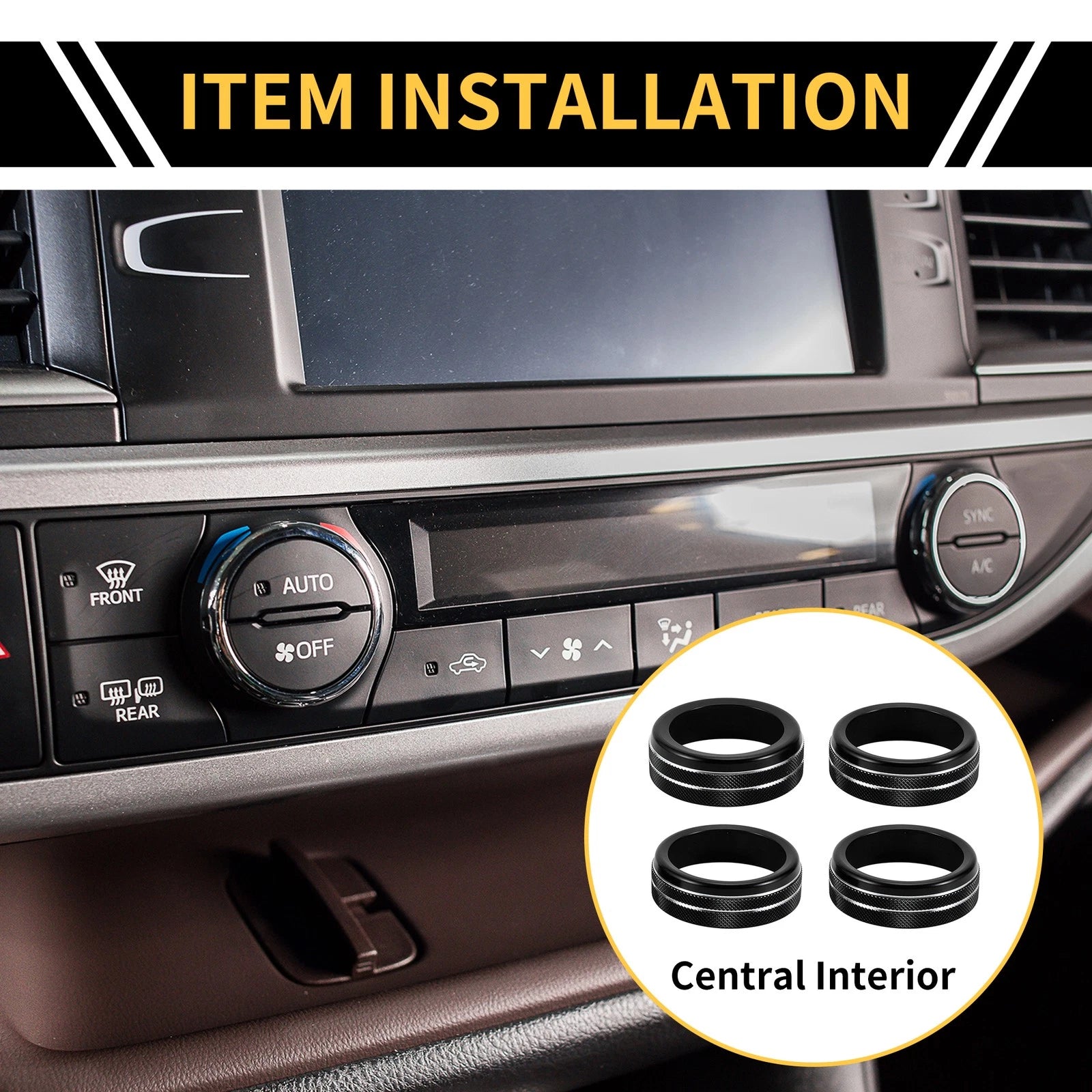 Set of 4 Air Conditioner Heater Switch Knob Cover Rings for Toyota Tacoma (2020–2023) Black