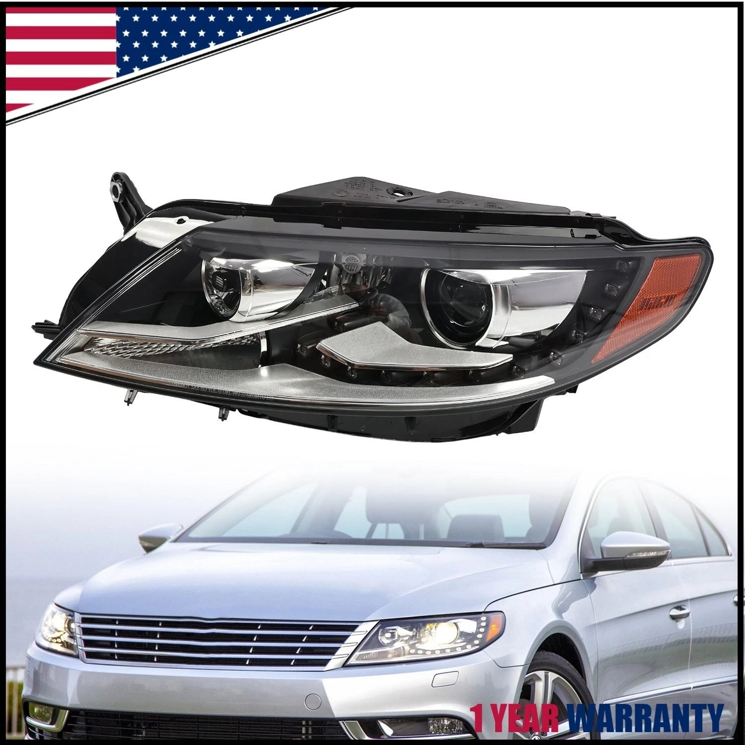 HID Headlight w/LED DRL for Volkswagen CC (2013–2017) Left Driver LH