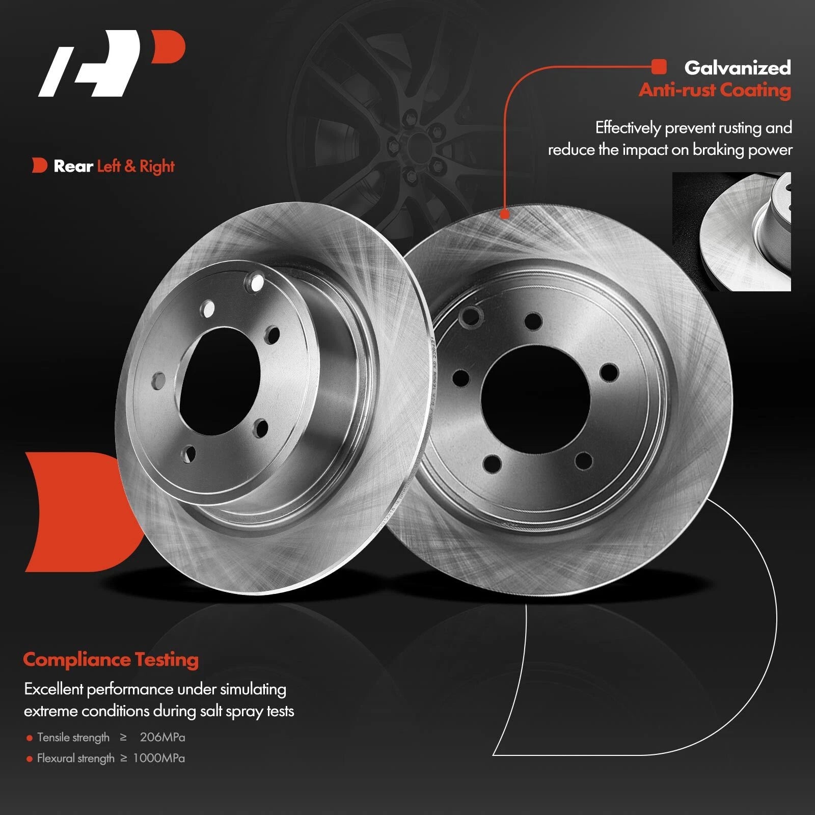 Set of 2 Rear Rotors & Brake Pads for Jeep Compass (2007–2023)