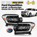 Full LED Headlight Set for Ford Expedition (2022–2024) w/ Chrome Trim
