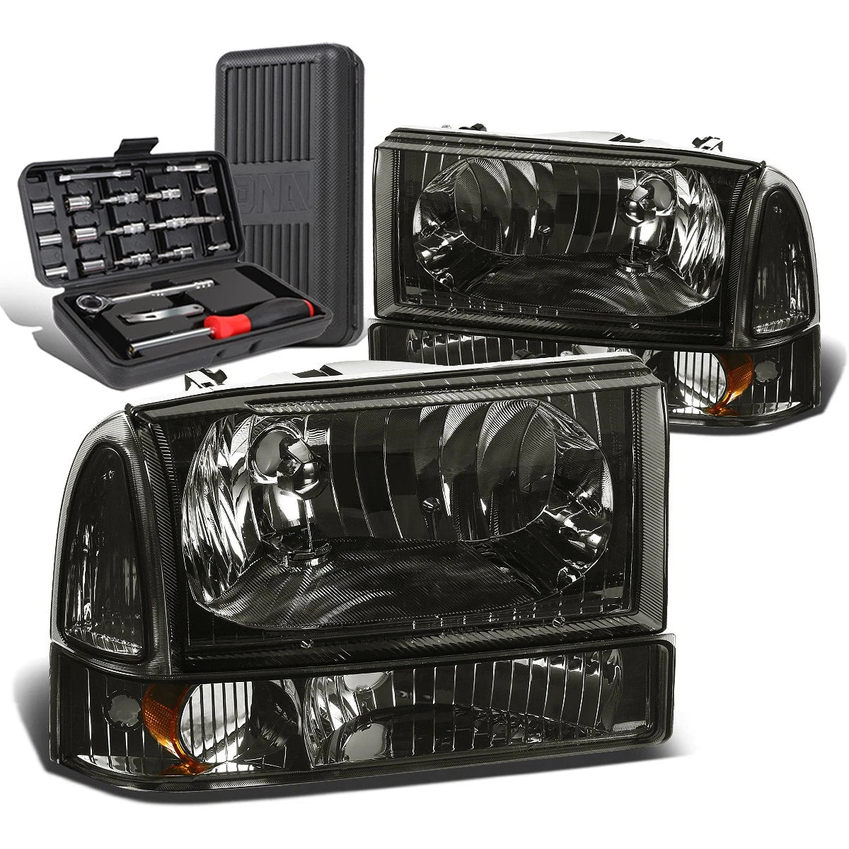 Pair of Smoked/Amber Signal Headlight Lamps for Ford Super Duty (1999–2004)