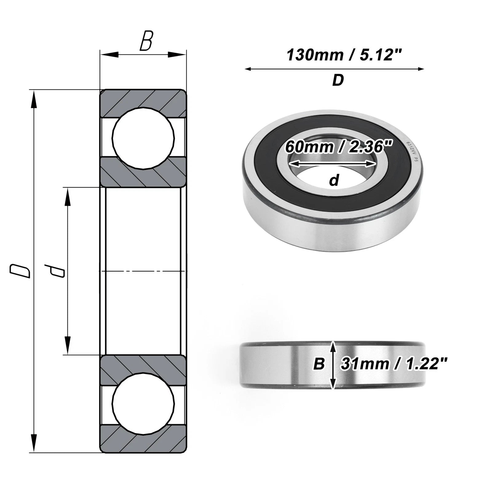 Deep Groove Ball Bearings 60x130x31mm for Scooter Skateboard (1 Pc)