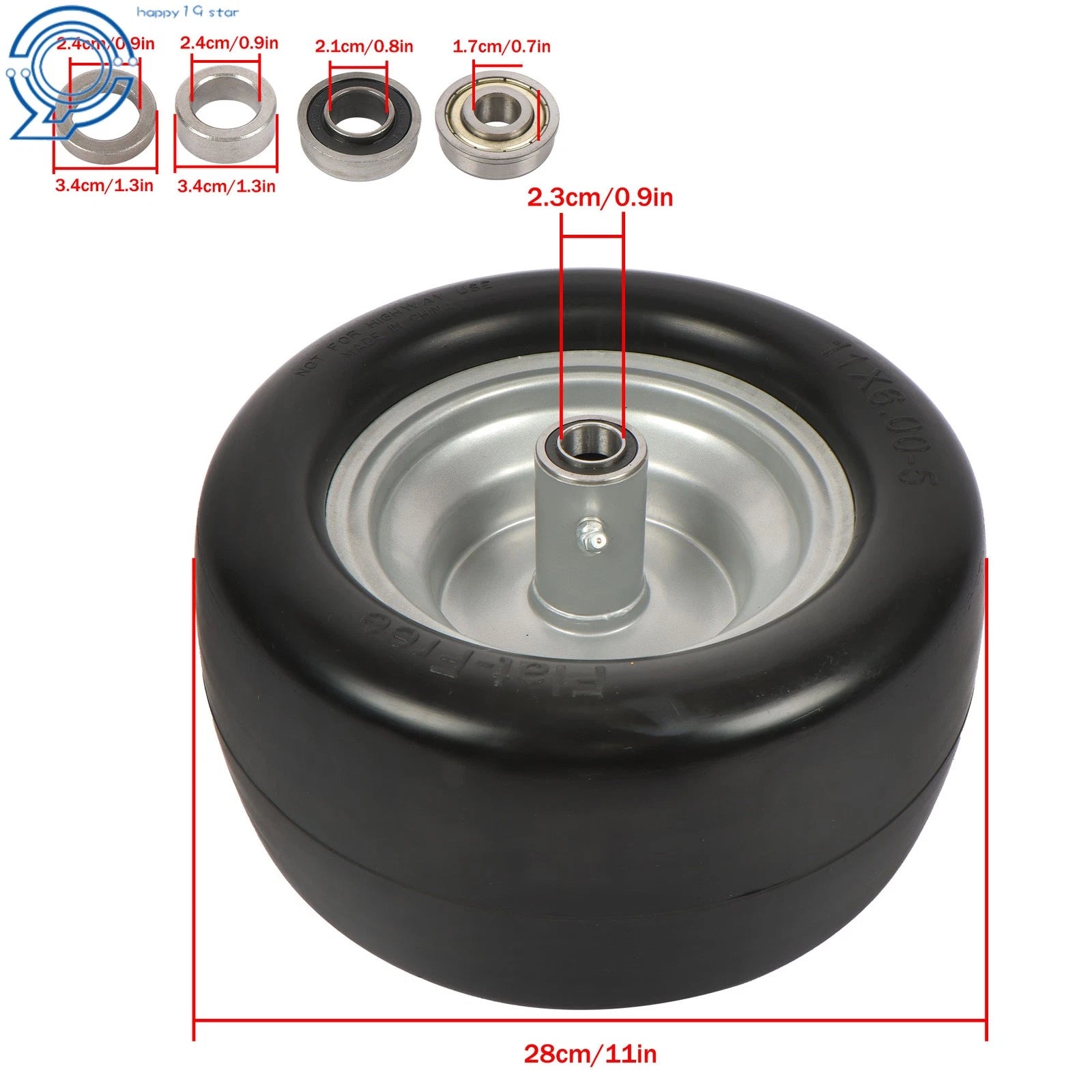 Set of 2 Flat Free Tire and Wheel Assembly for Riding Lawn Mower