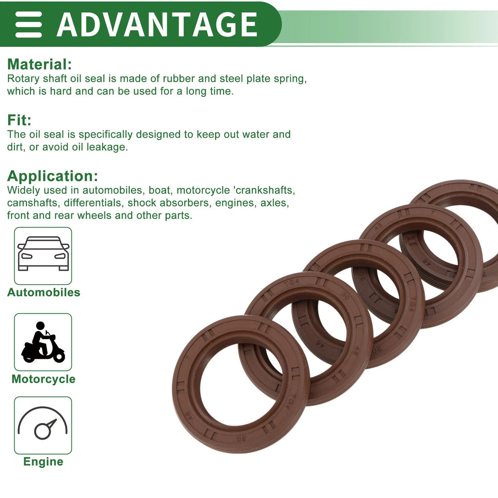 Oil Seal FKM Rubber 30x46x7mm for Various Models (5 Pcs)