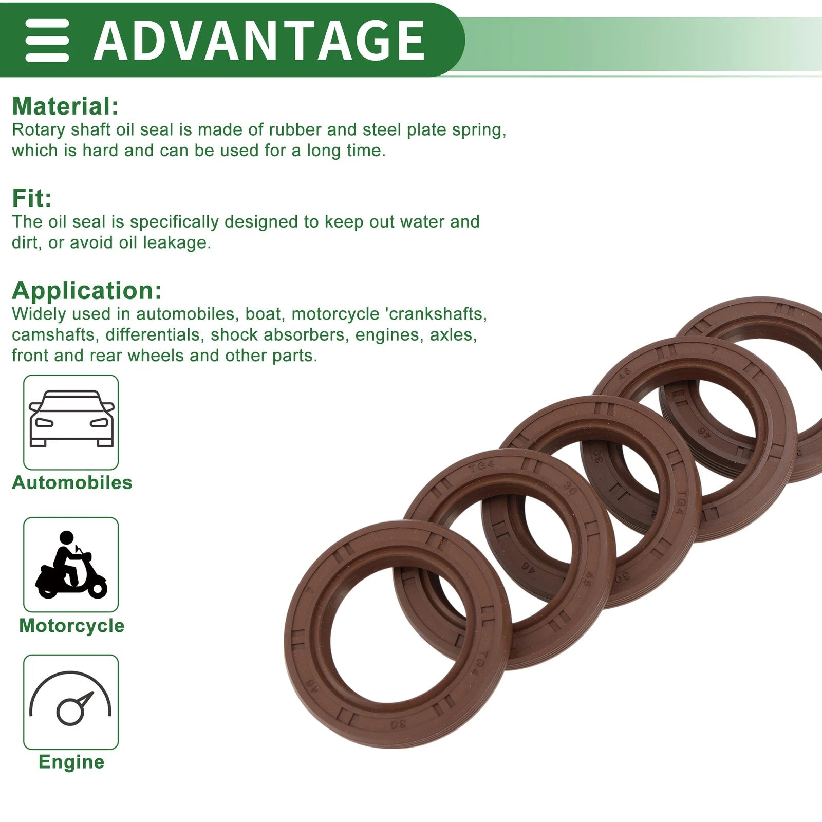 Oil Seal FKM Rubber 30x46x7mm for Various Models (5 Pcs)