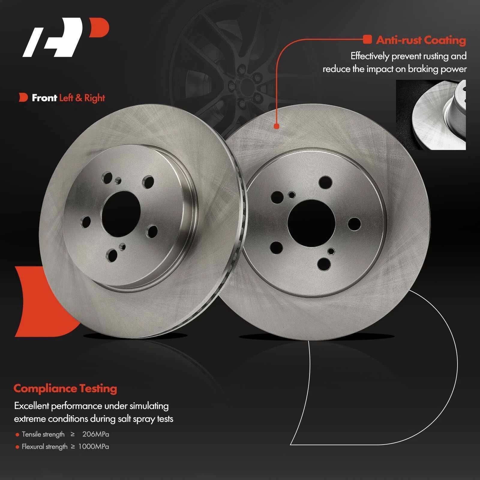 Front Side Disc Brake Rotors for Toyota Corolla & Prius Prime (2019–2022)