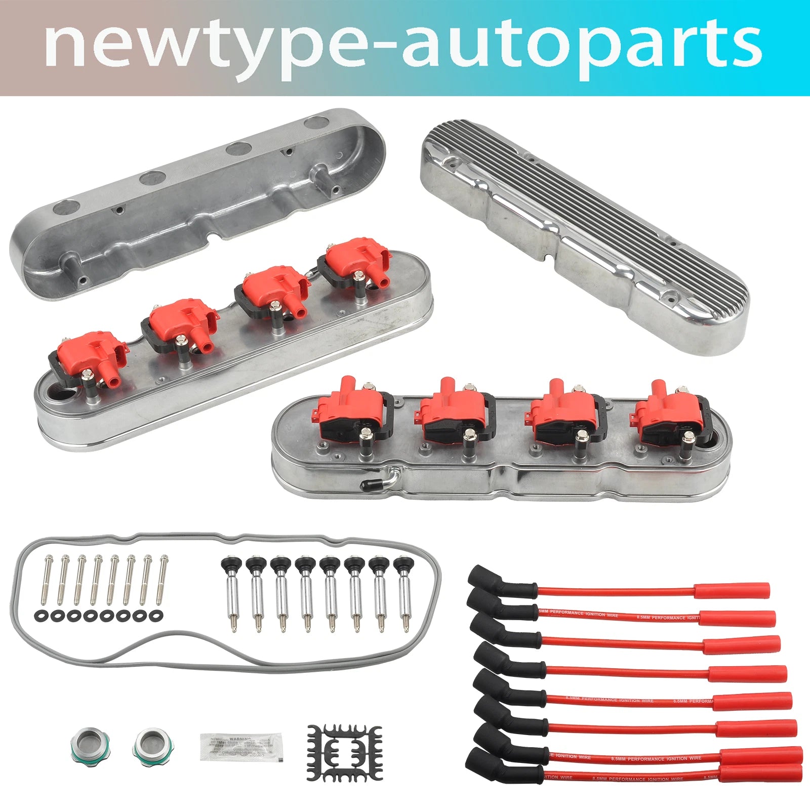 2Pcs Aluminum Valve Cover for Chevy LS (Finned, Polished)