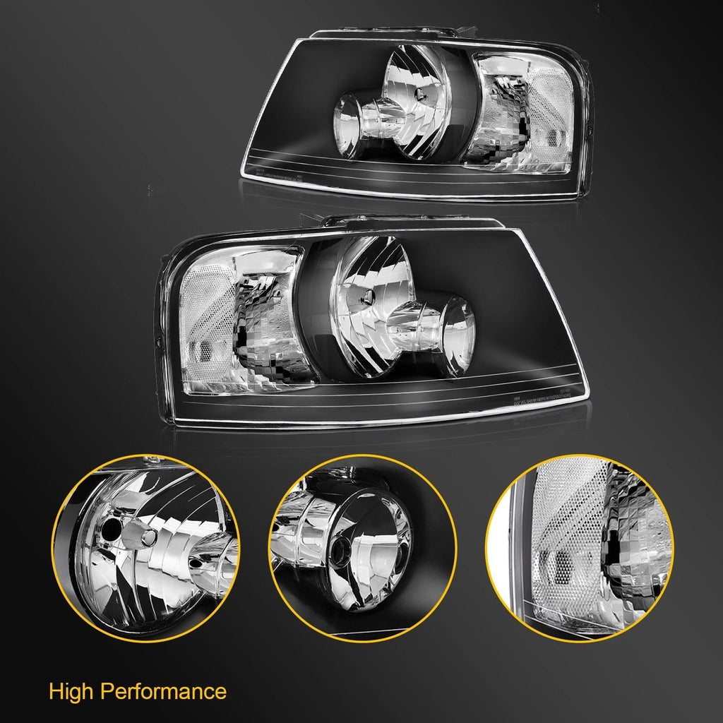Headlight Assembly for Ford Expedition (2003–2006) Black Housing Pair