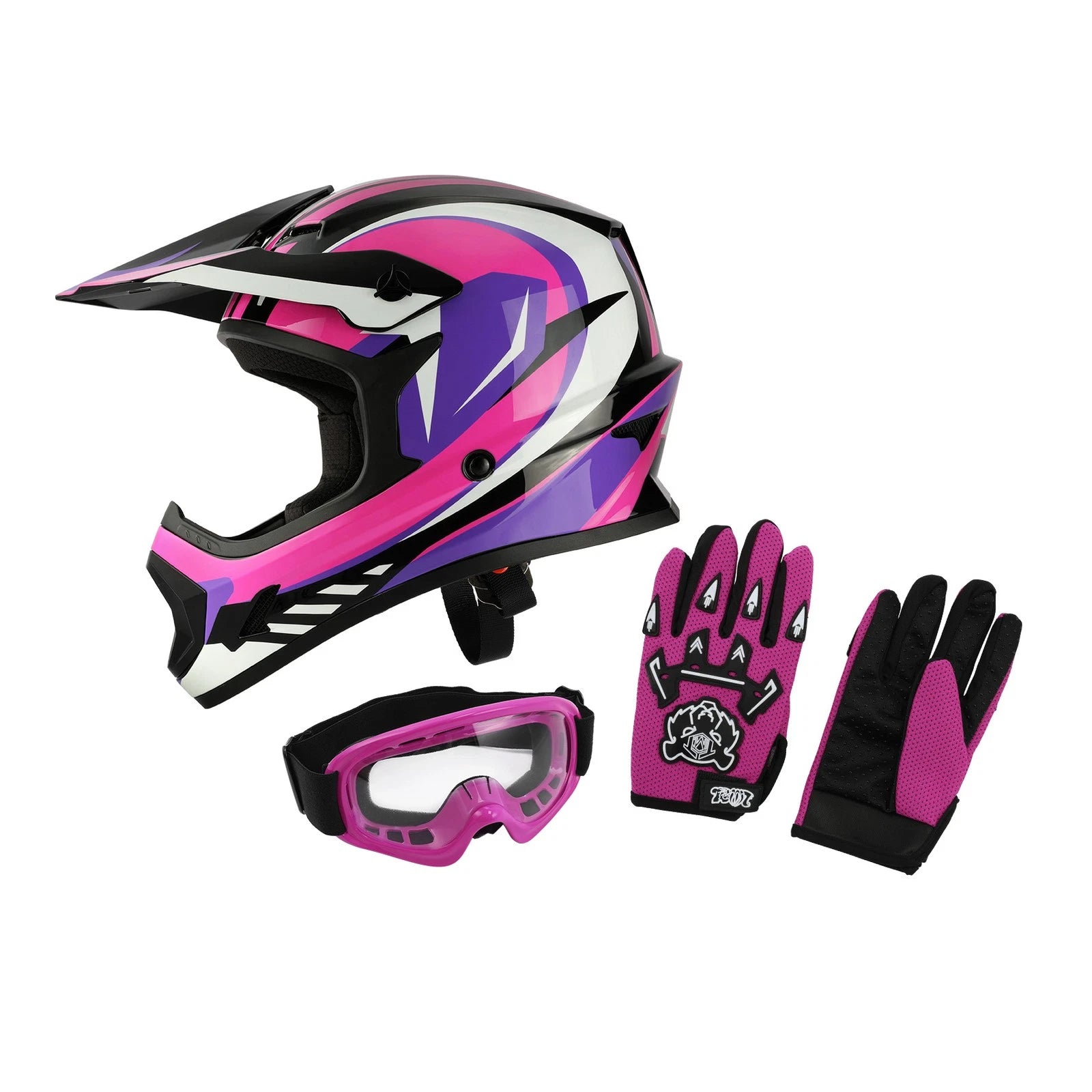 Youth Full Face Motocross Helmet for Kids - Rose Red