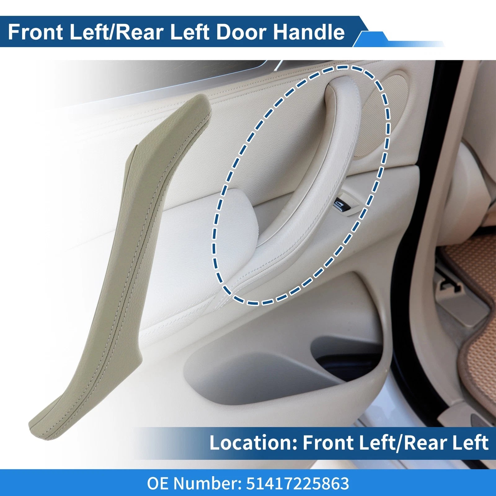 Inner Door Panel Handle for BMW F10 F11 F18 (2010–2017) No. 51417225863 Beige