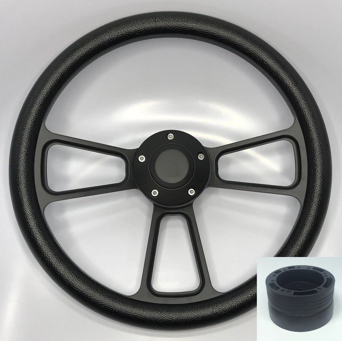 14 Inch Black Billet Steering Wheel Cover for Universal Fit (Fits Most)