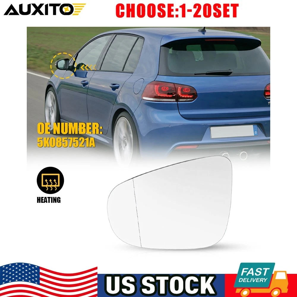 Left Driver Side Heated Mirror Glass for Volkswagen Golf (2011–2012)