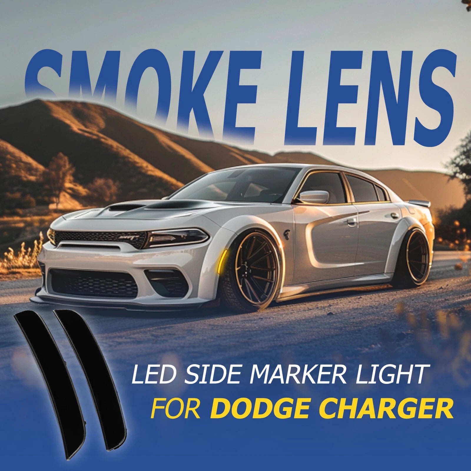 LED Front Bumper Side Marker Light for Dodge Charger (2015–2023) Smoked Amber